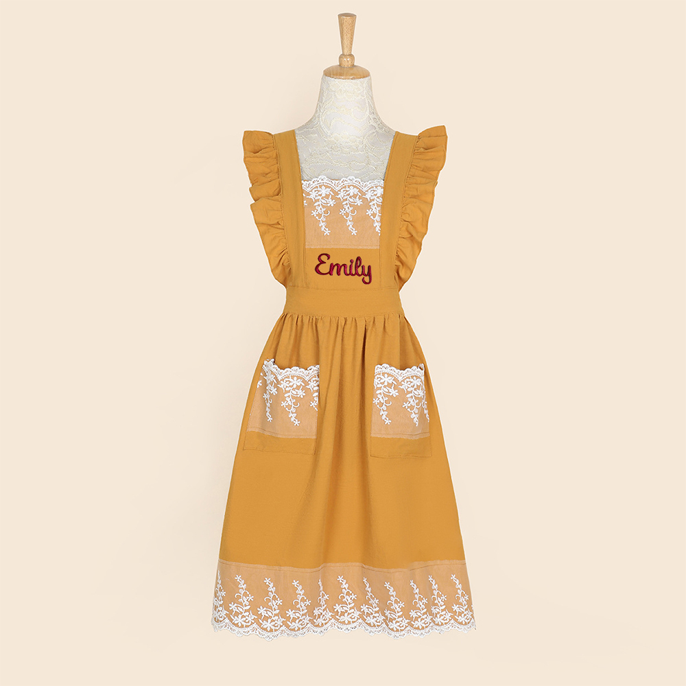 Personalized Name Embroidered Apron with Lace Pockets | JNSCloth43