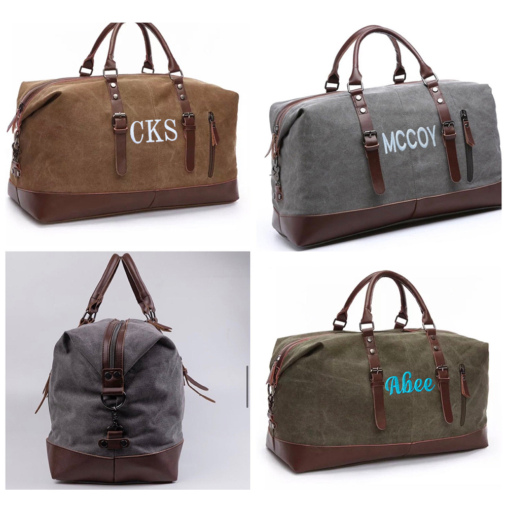 Personalized Monogram Embroidered Men’s Leather Duffle Bag | JNSBag83