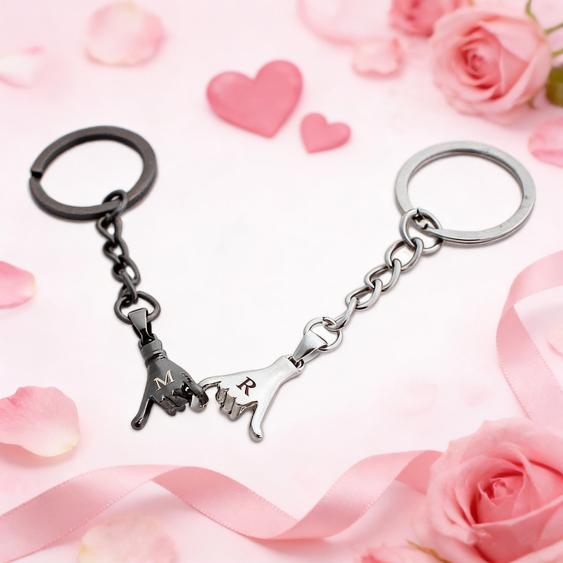 Personalized Monogram Engraved Pinky Promise Matching Couple Keychains for Unique & Love | JNSDec191