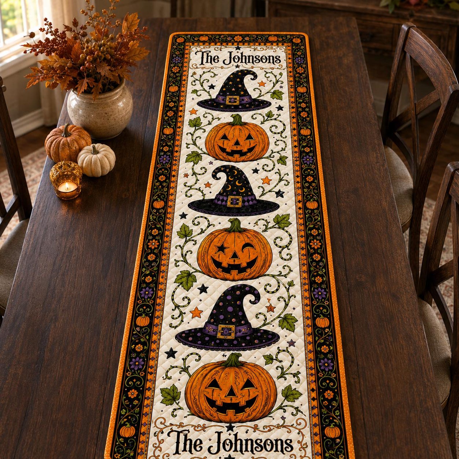 Personalized Family Name Halloween Quilted Table Runner for Unique and Love | JNSDec220