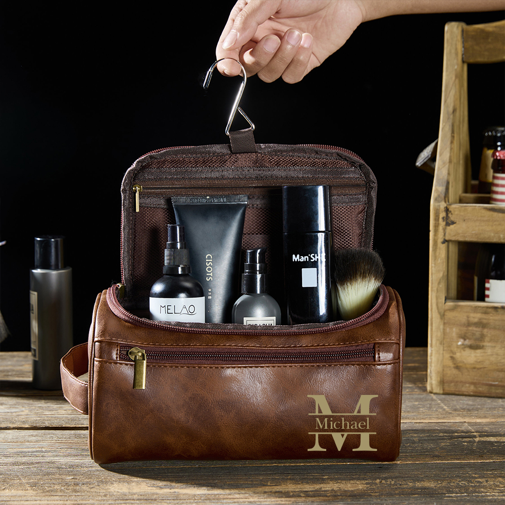 Personalized Leather Monogram Engraved Wash Bag for Unique & Love | JNSBag05