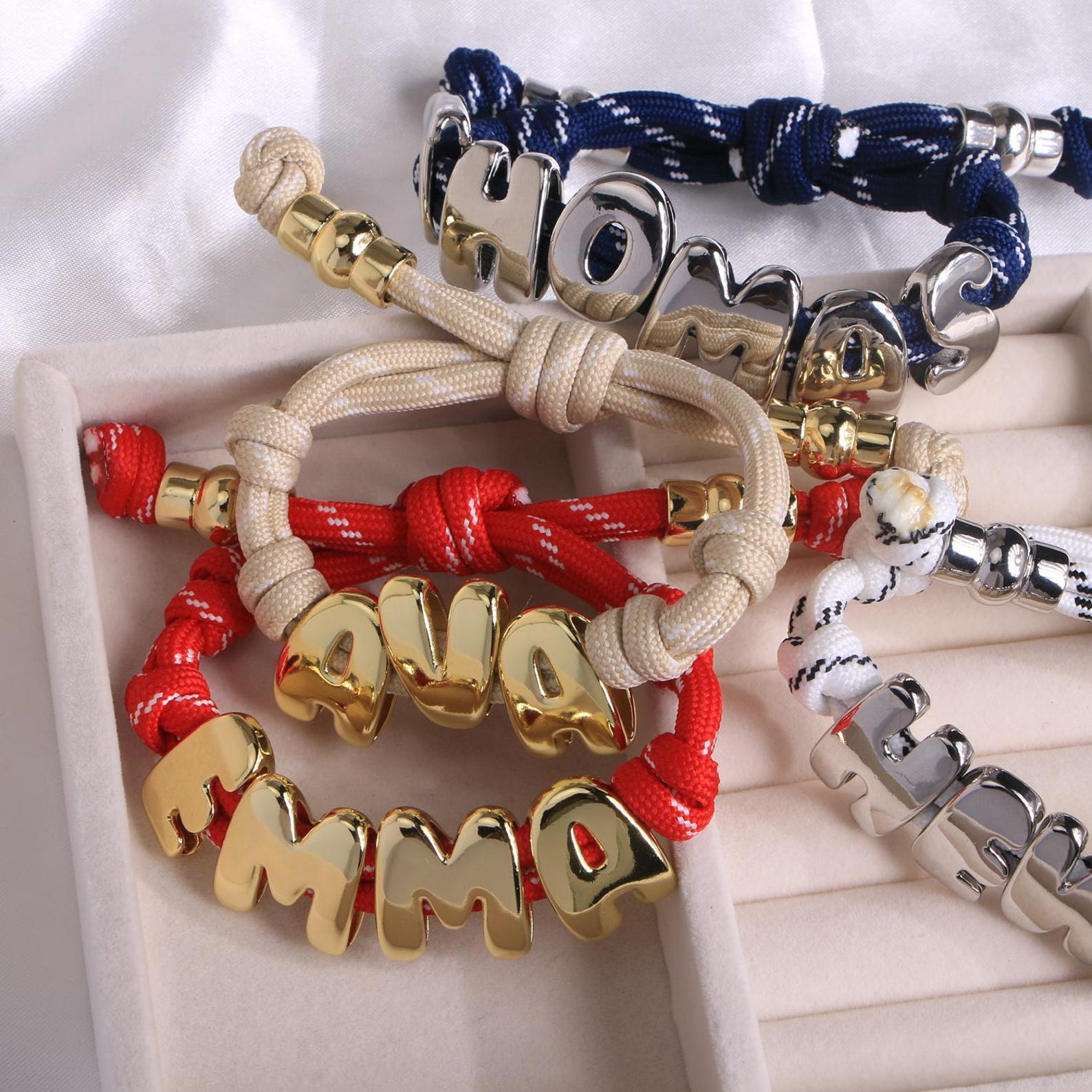 Personalized Bubble Letter Rope Bracelet With Adjustable Knot for Unique and Love | JNSDec221
