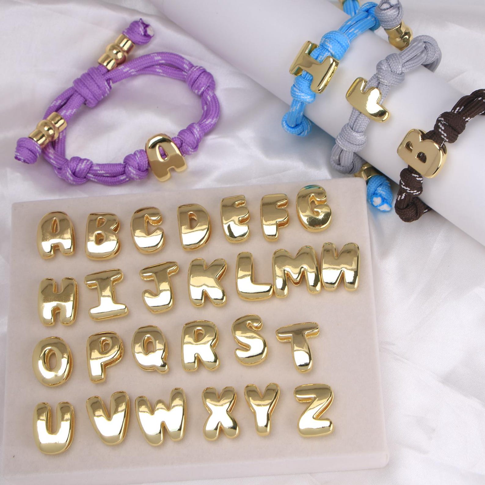Personalized Bubble Letter Rope Bracelet With Adjustable Knot for Unique and Love | JNSDec221