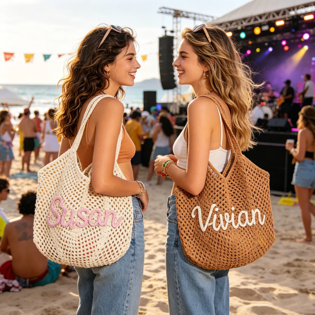 Personalized Hand Embroidered Crochet Beach Tote Bag for Unique & Love | JNSBag122