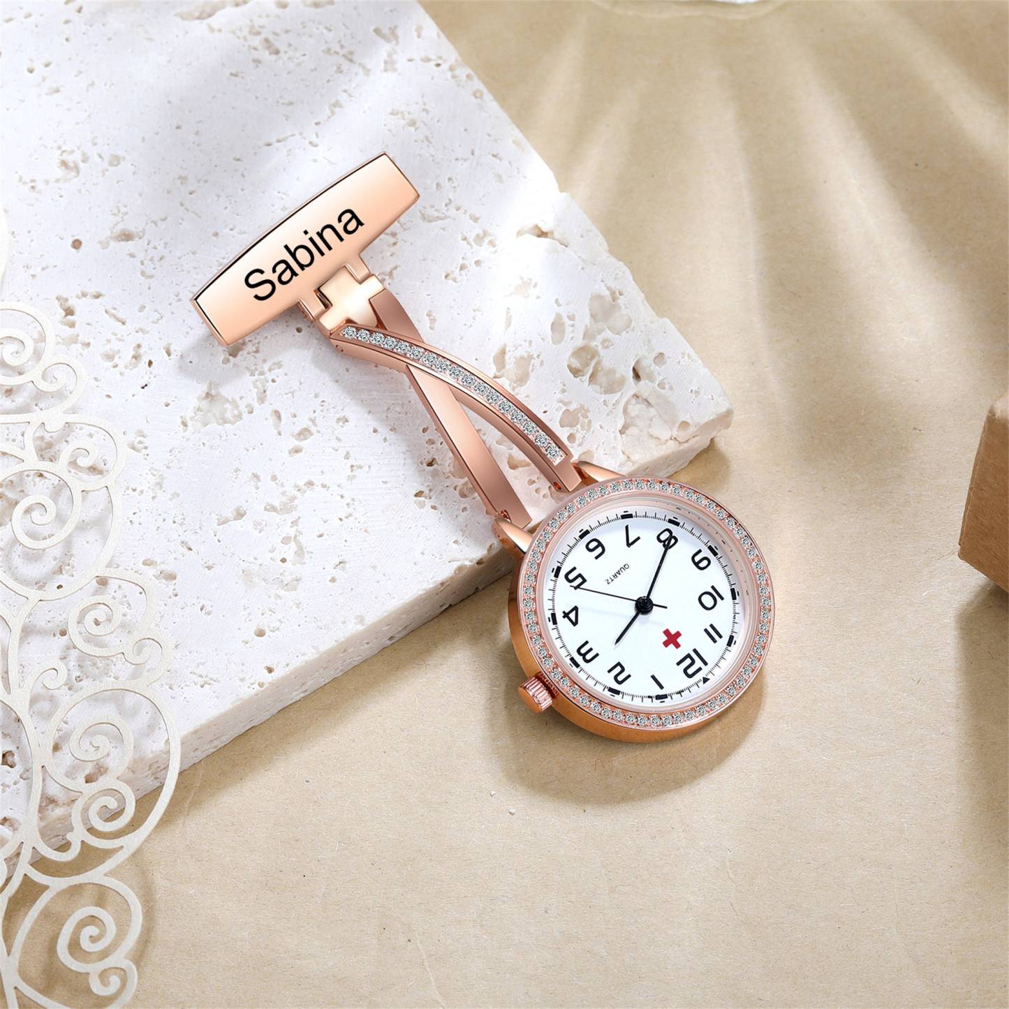Personalized Name Nurse Rhinestone Pocket Watch for Unique & Love | JN