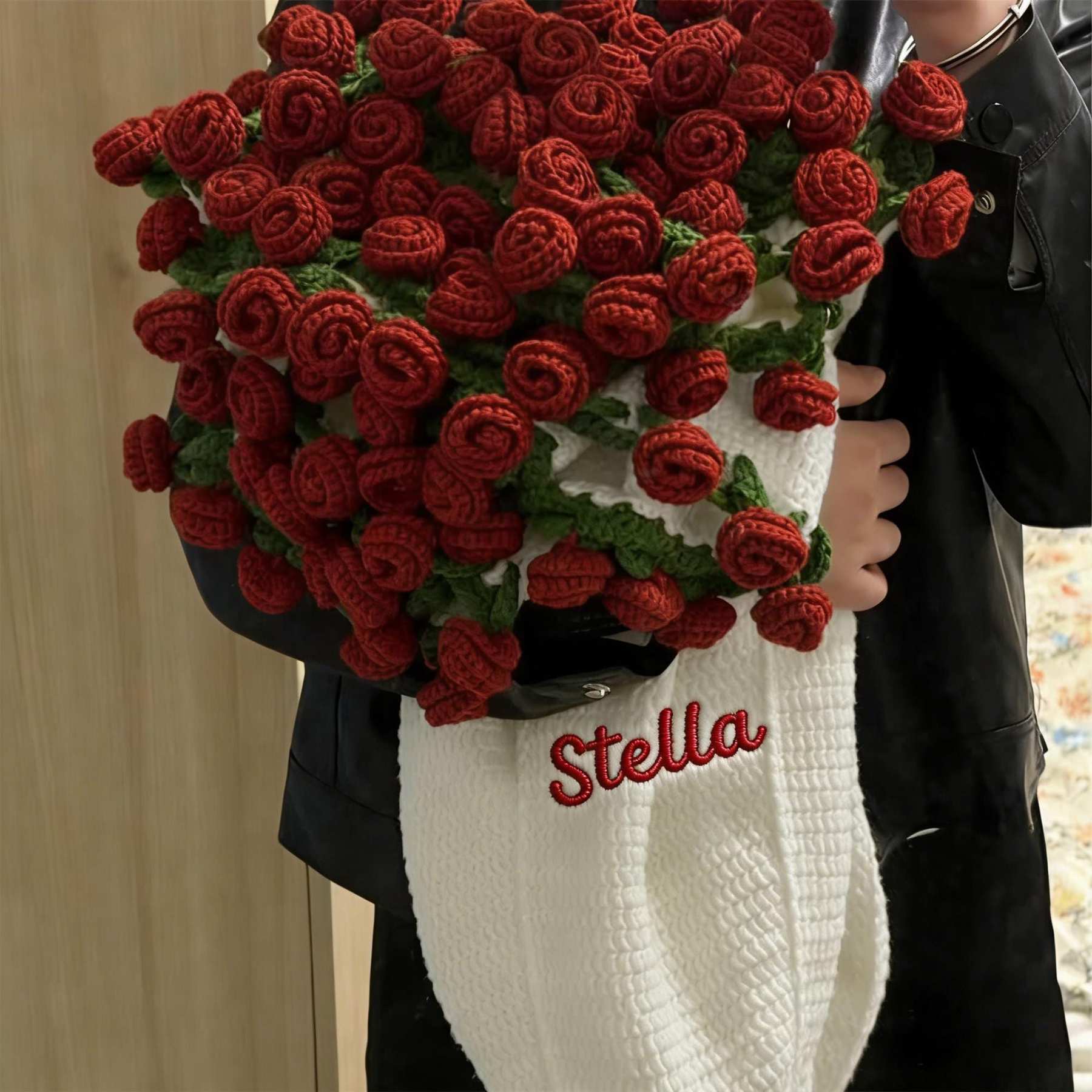 Personalized Embroidered Crochet Rose Bouquet Blanket For Unique & Love | JNSDec201
