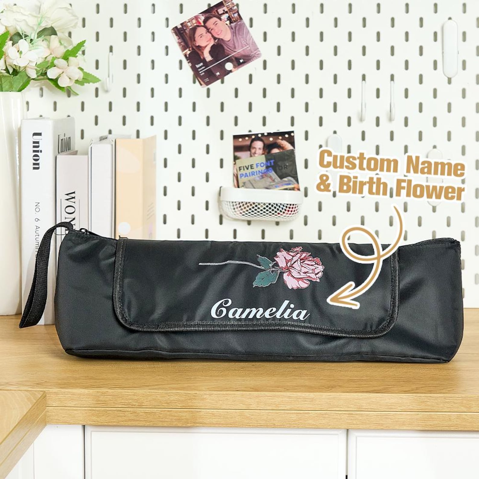 Personalized Birth Flower Hair Tools Portable 2-in-1 Design Travel Bag | JNSBag140