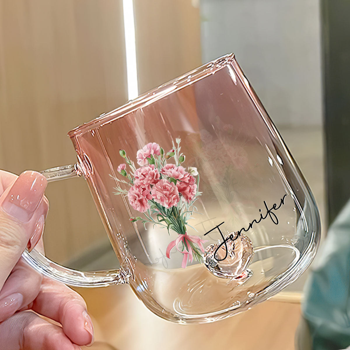 Personalized Birth Month Flower Glass Mug for Unique & Love | JNSDec138
