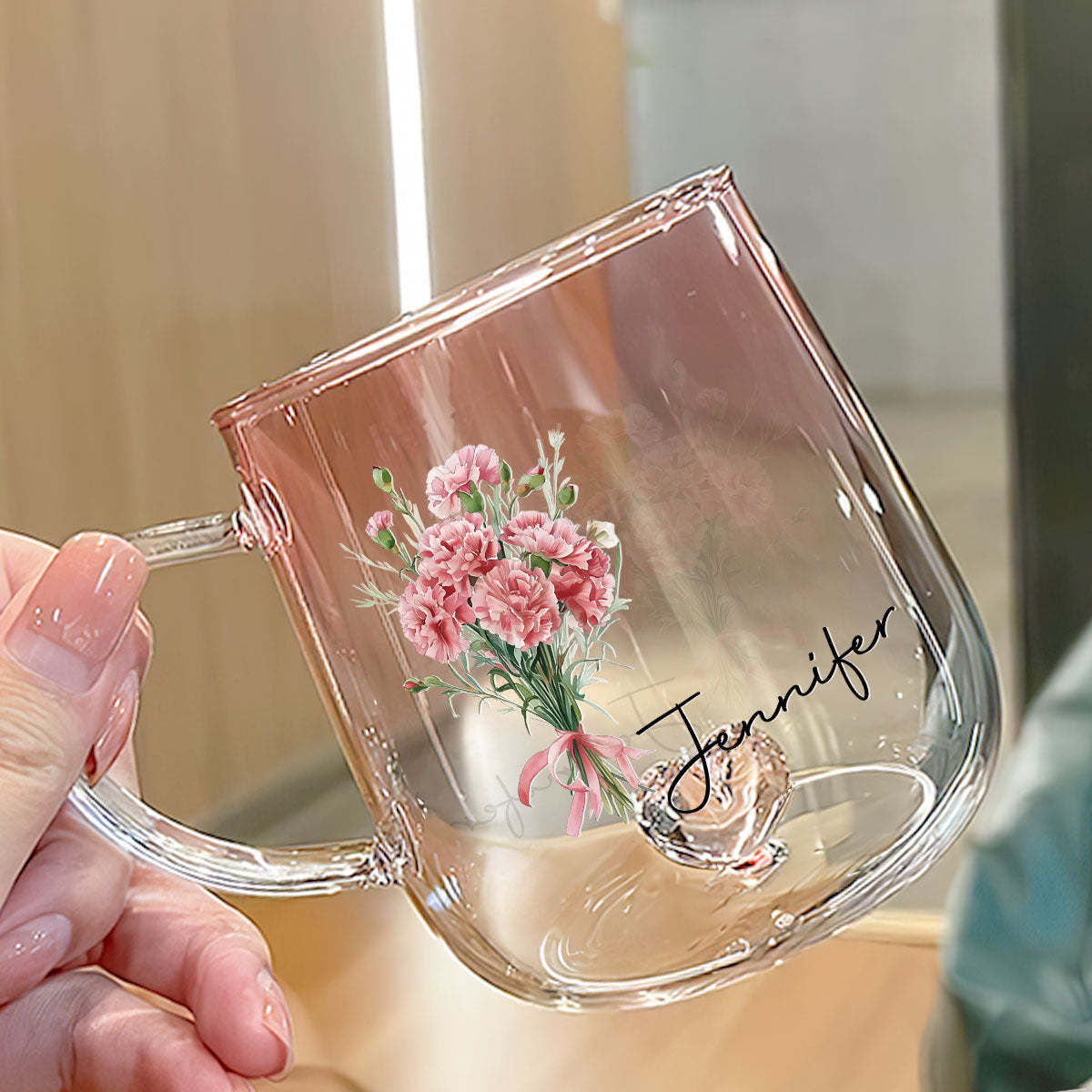 Personalized Birth Month Flower Glass Mug for Unique & Love | JNSDec138