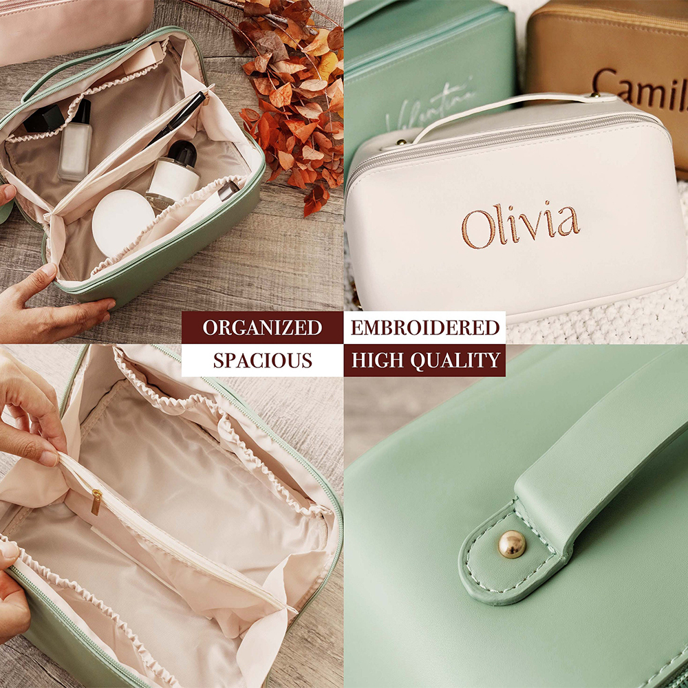 Personalized Birth Flower Leather Makeup Bag for Unique & Love | JNSBag88