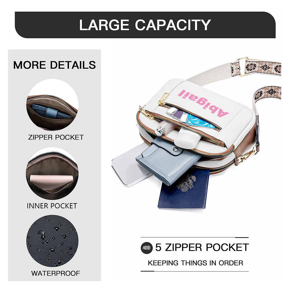 Personalized Name Leather Crossbody Bag with Colorful Straps for Unique & Love | JNSBag73