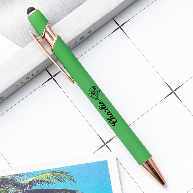 Personalized Morandi Color Birth Flower Retractable Ballpoint Pen for Unique & Love | JNSTool18