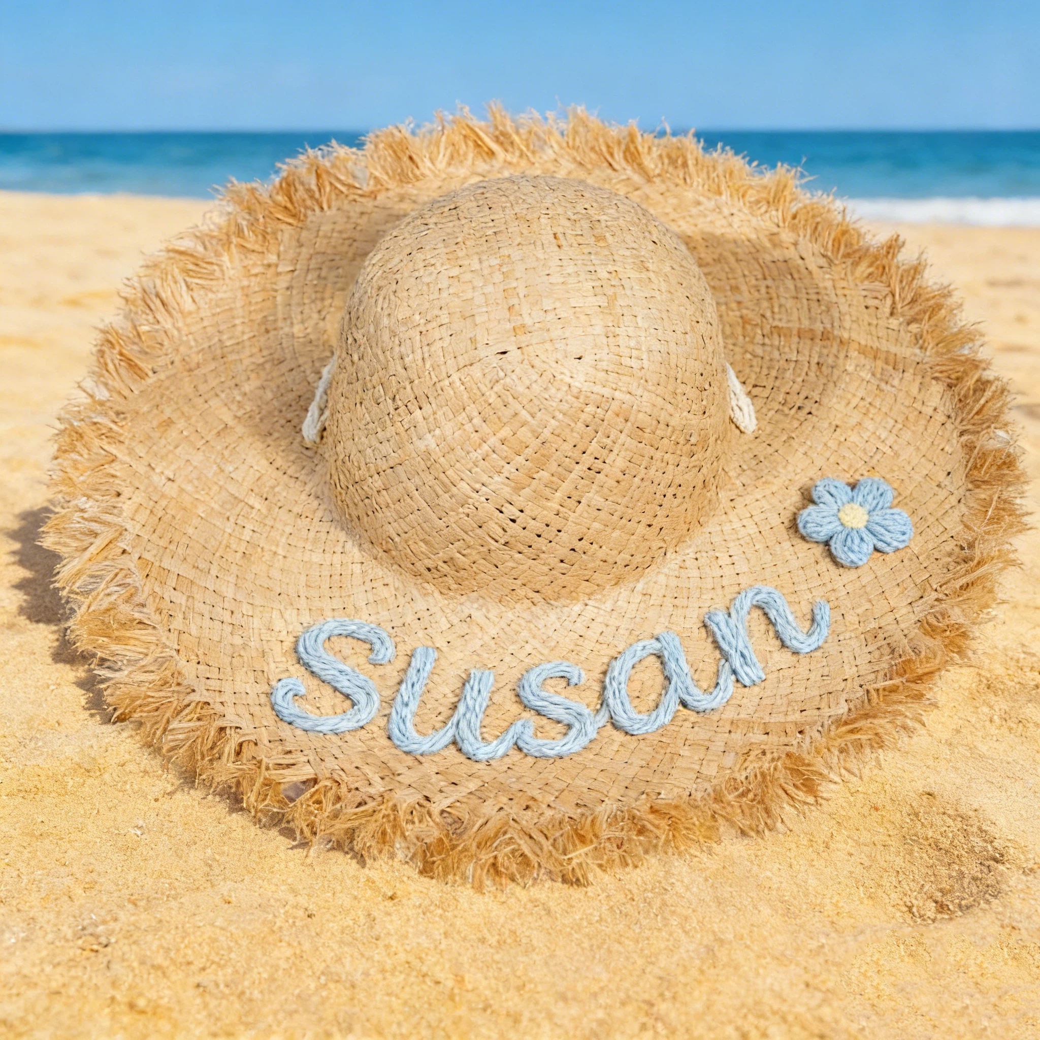 Personalized Hand Embroidered Straw Floppy Sun Hat for Unique & Love | JNSHat13