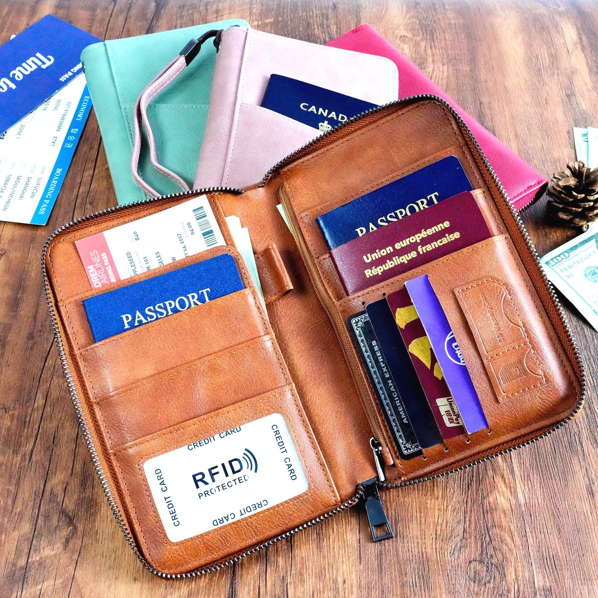 Personalized Leather Family Travel RFID Blocking Passport Wallet Organizer with 5 Passport Holder | JNSCase12