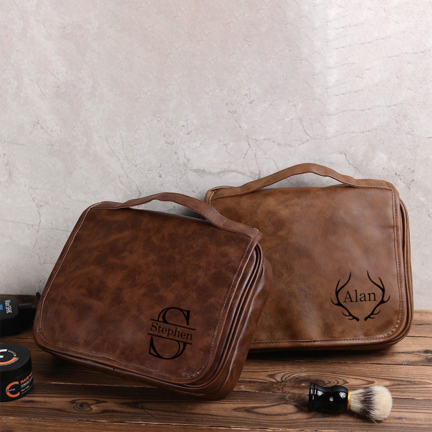 Personalized Leather Monogram Engraved Wash Bag for Unique & Love | JNSBag33