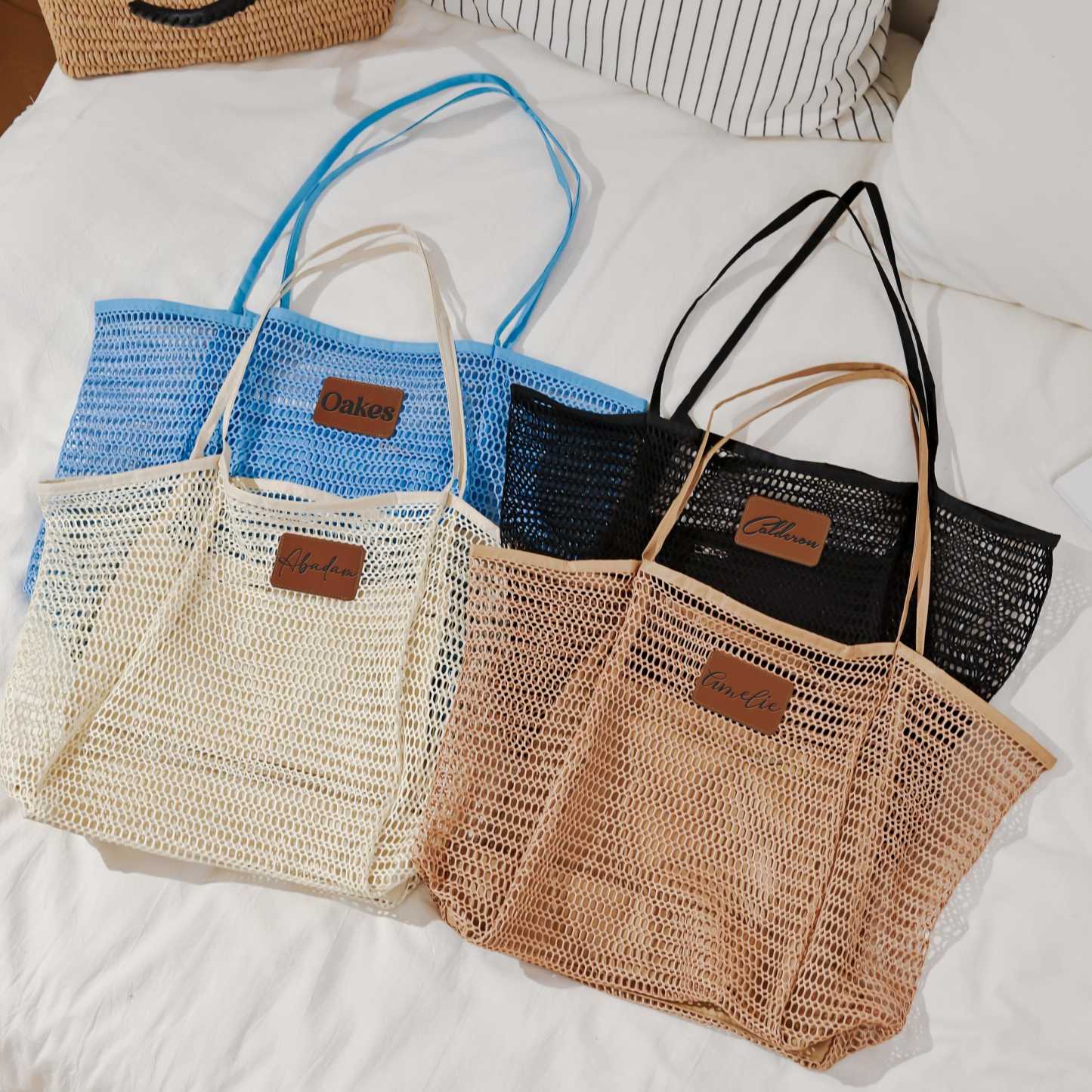 Personalized Name Leather Patch Beach Tote Bag for Unique & Love | JNSBag124