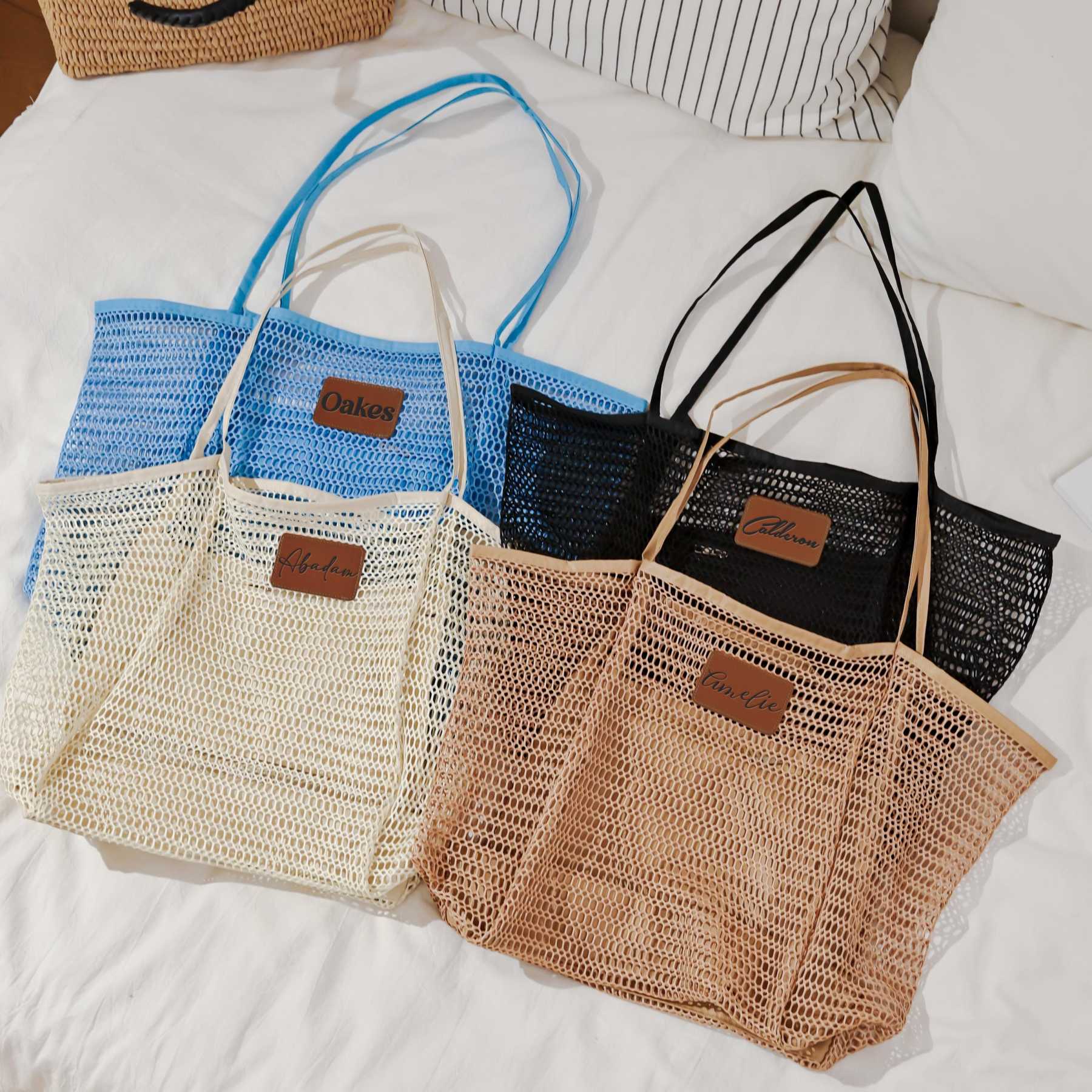 Personalized Name Leather Patch Beach Tote Bag for Unique & Love | JNSBag124