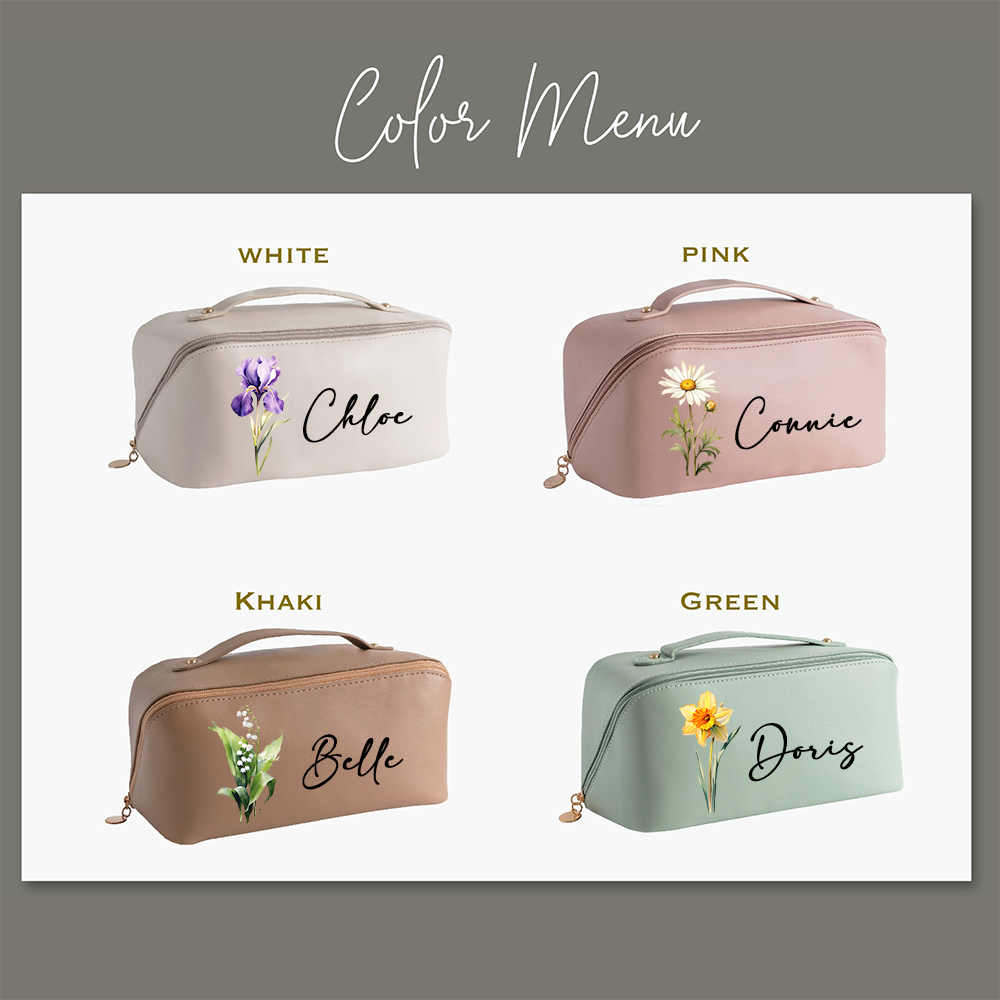 Personalized Birth Flower Leather Makeup Bag for Unique & Love | JNSBag88