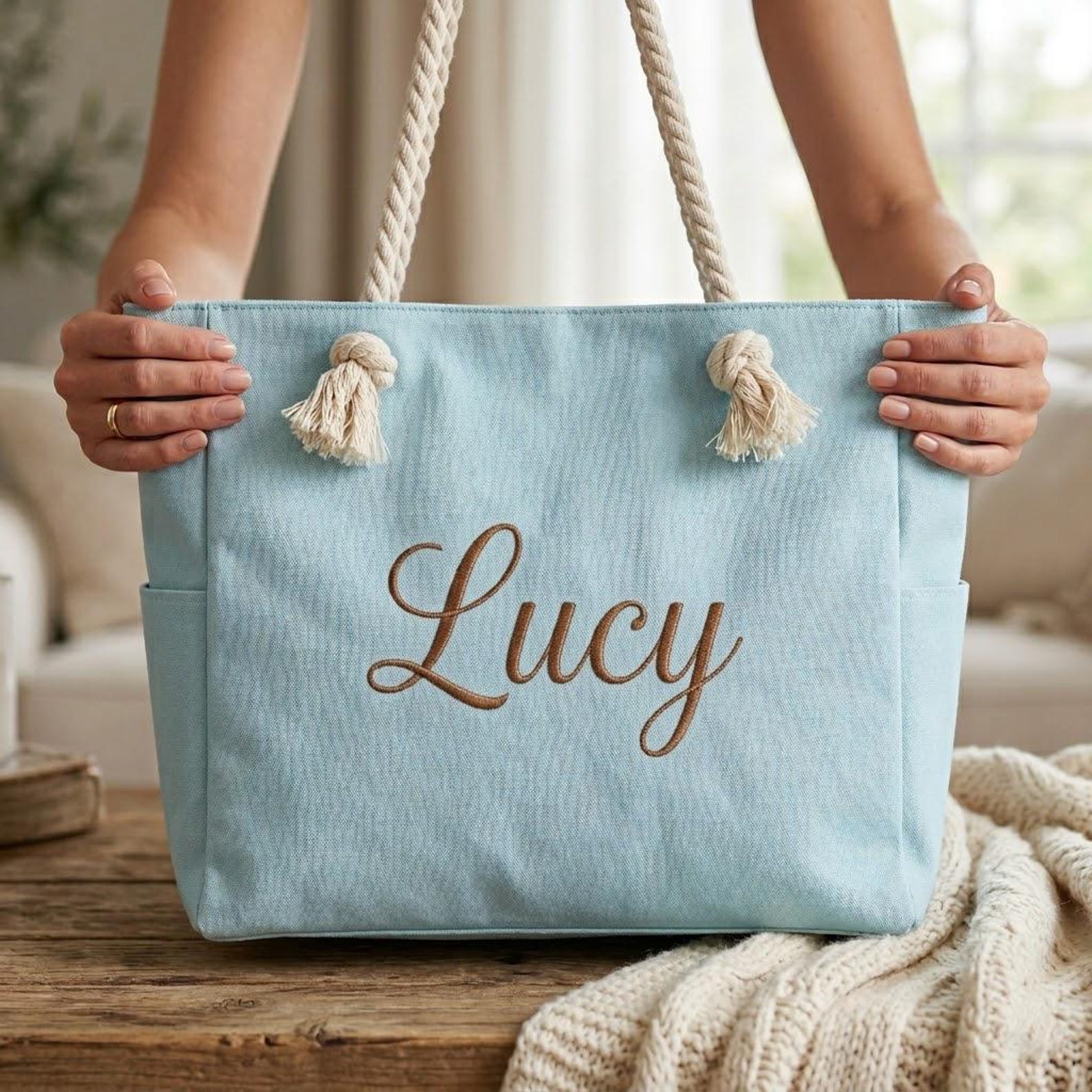 Personalized Embroidered Ocean Soul Beach Canvas Bag for Unique & Love | JNSBag127