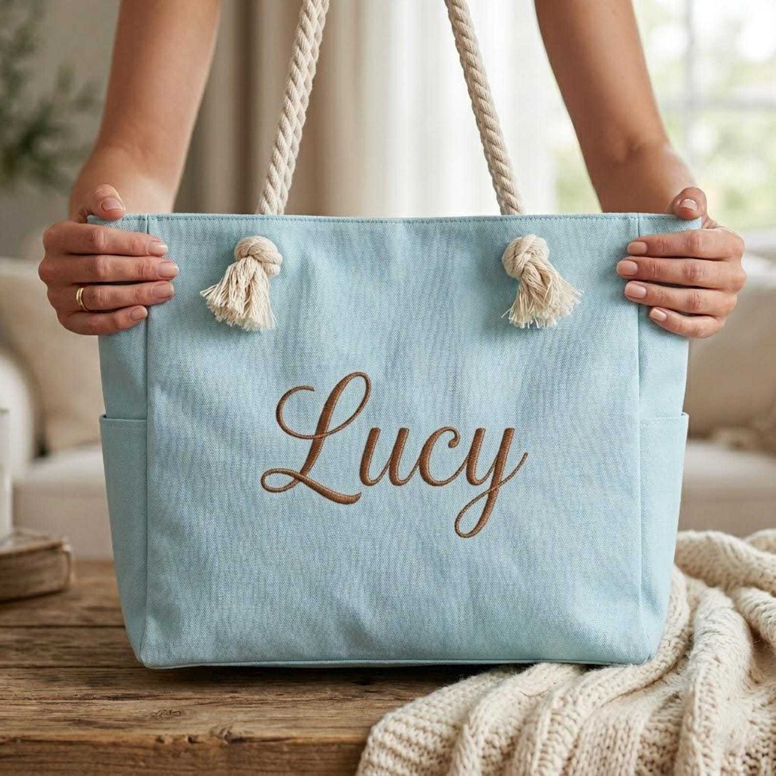 Personalized Embroidered Ocean Soul Beach Canvas Bag for Unique & Love | JNSBag127