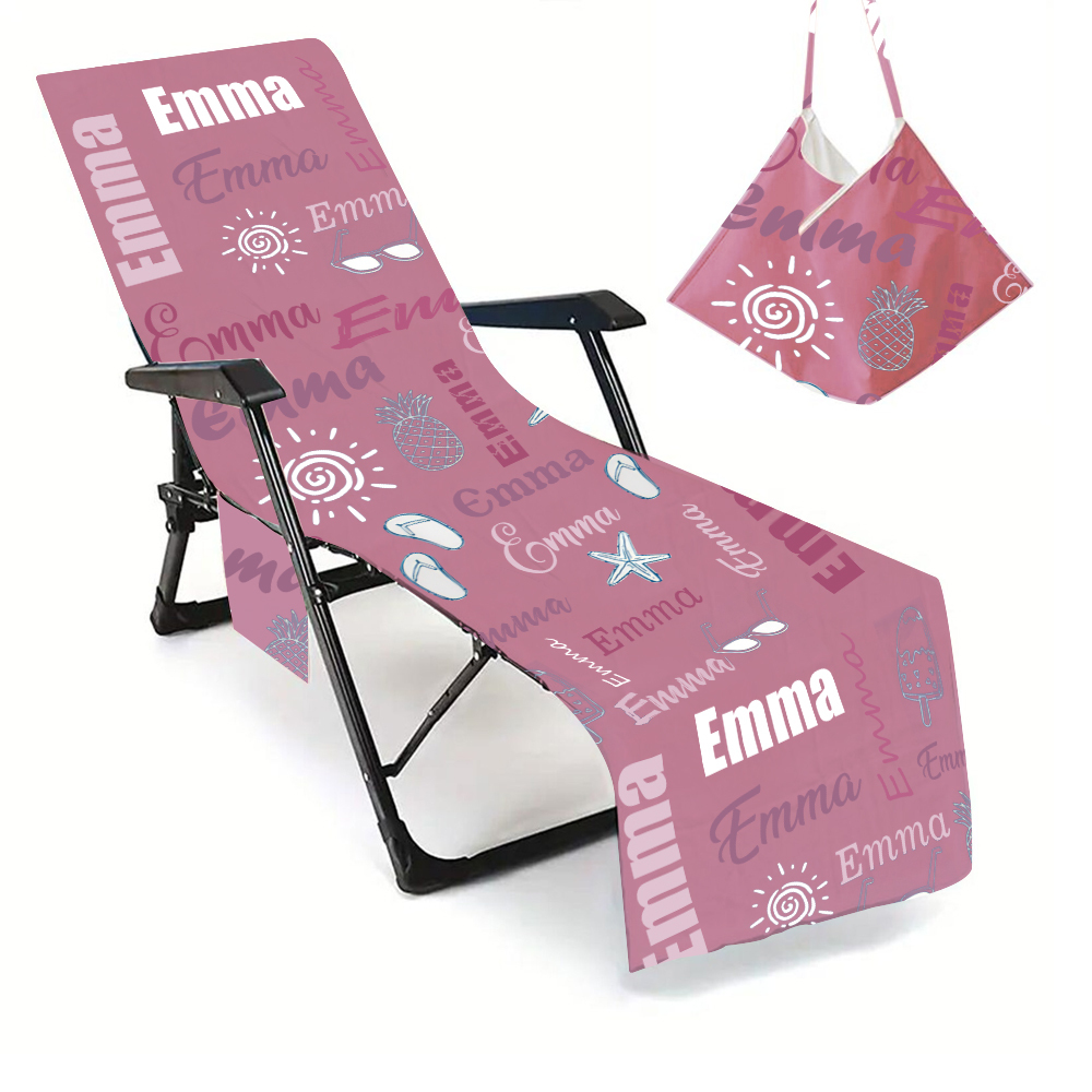Personalized Name Beach Chair Cover Towel with Side Pockets for Unique & Love | JNSTowel10