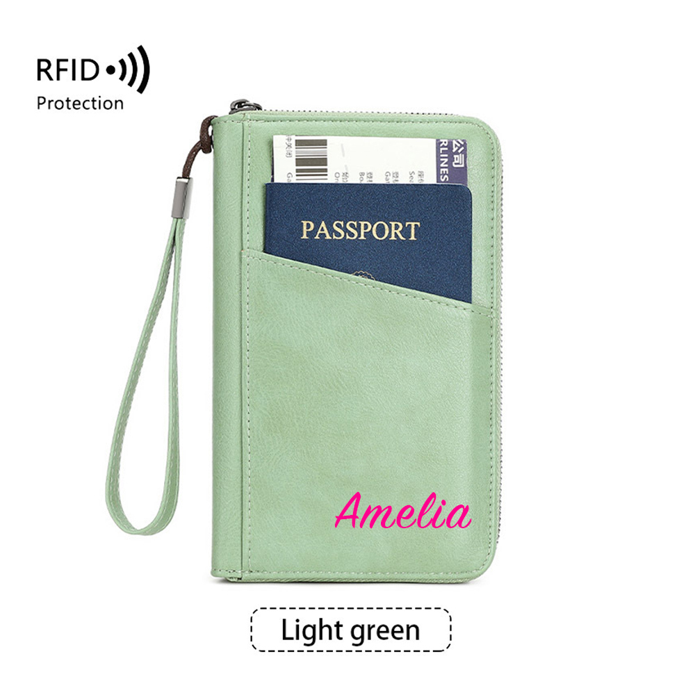 Personalized Leather Family Travel RFID Blocking Passport Wallet Organizer with 5 Passport Holder | JNSCase12