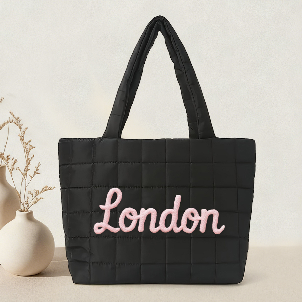 Personalized Hand Embroidered Quilted Nylon Tote Bag for Unique & Love | JNSBag120