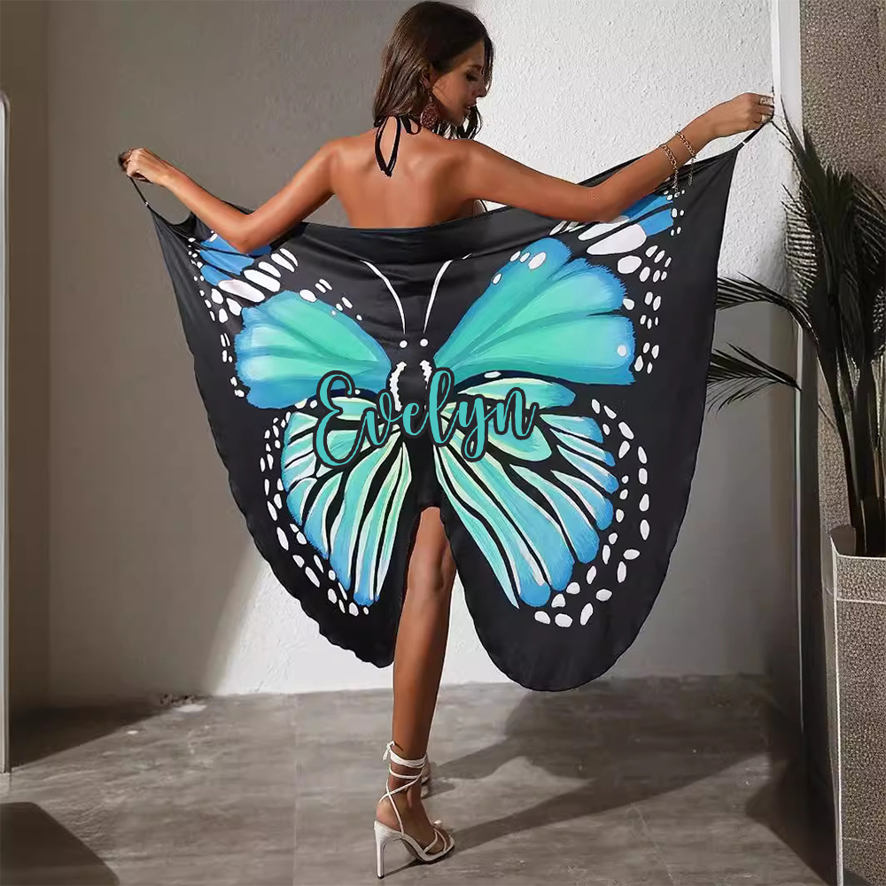 Personalized Butterfly Print Beach Wear Dress Swimsuit Cover Up Outfits | JNSCloth59