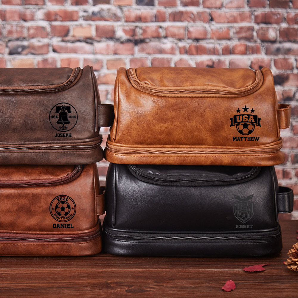 Personalized Leather Monogram Engraved Wash Bag for Unique & Love | JNSBag139