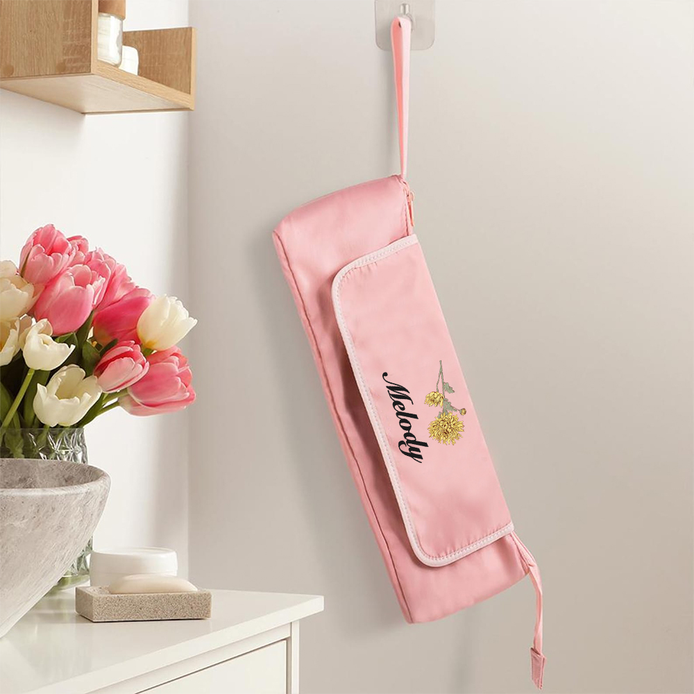 Personalized Birth Flower Hair Tools Portable 2-in-1 Design Travel Bag | JNSBag140