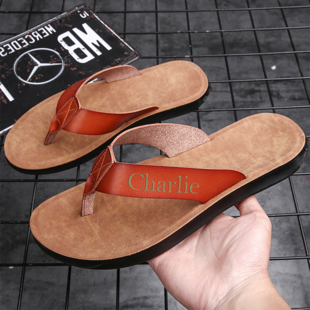 Personalized Engraved Flip Flop Leather Sandals | JNSBeach01