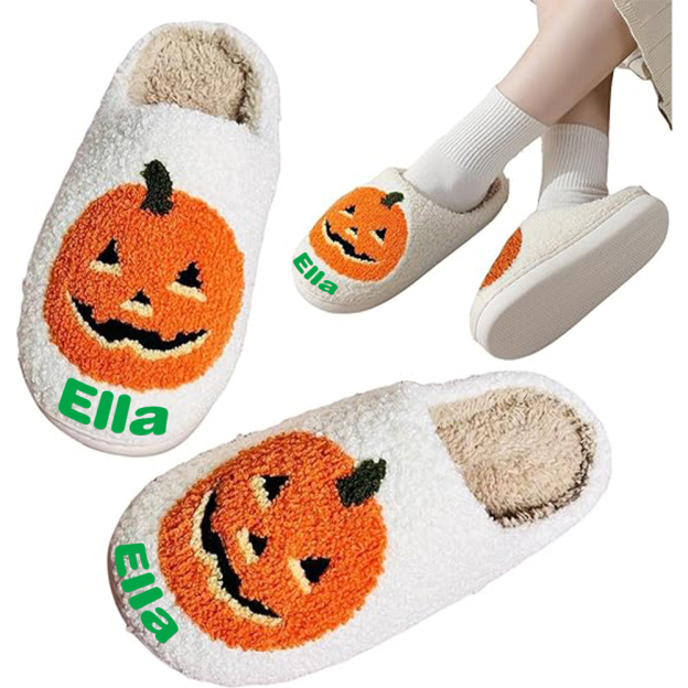 Personalized Name Halloween Pumpkin Slippers | JNSDec95