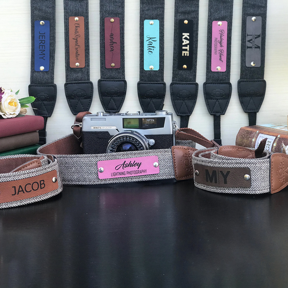 Personalized Handmade Leather Patch Camera Strap | GC007