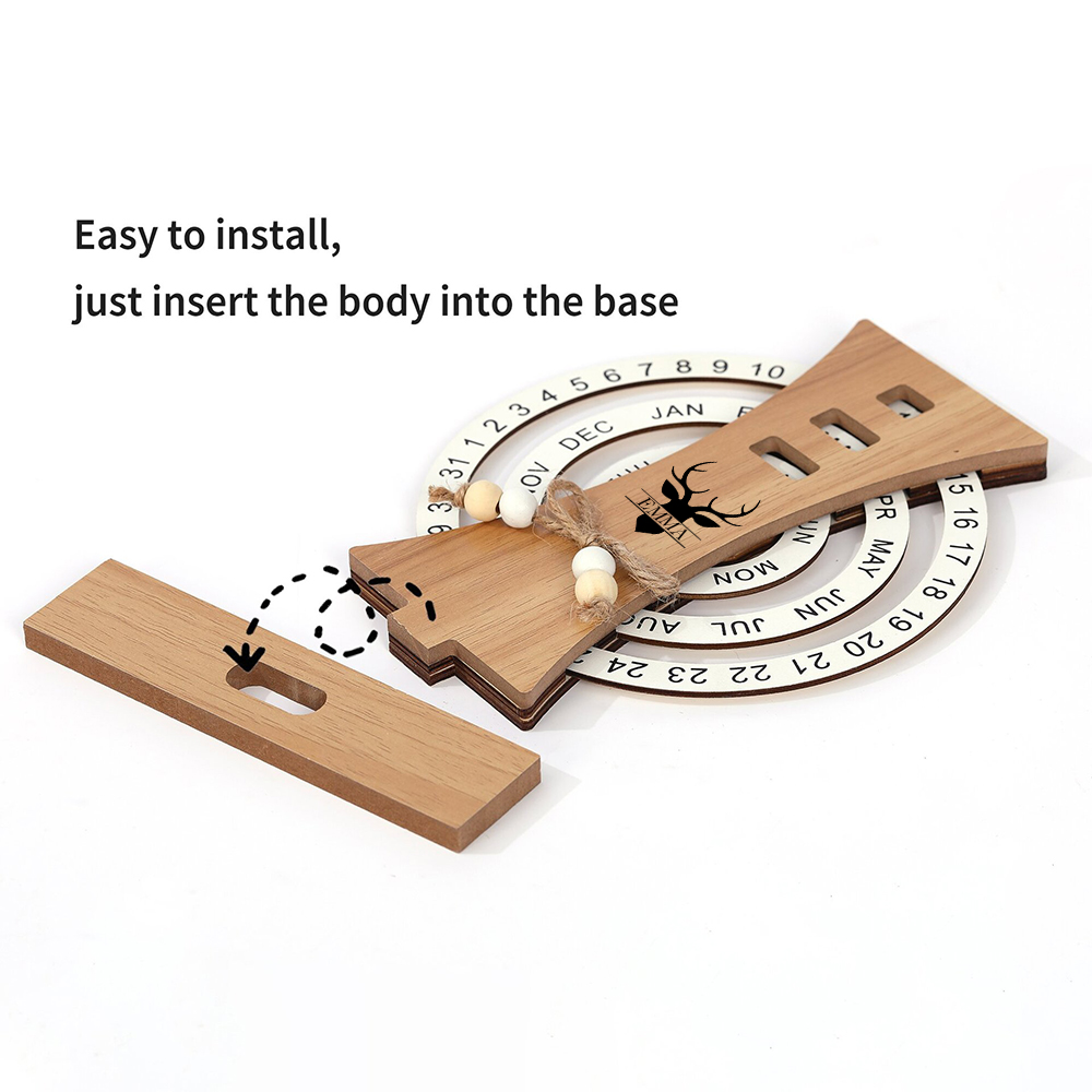 Personalized Monogram Disc Perpetual Wooden Desk Calendar | JNSDec103