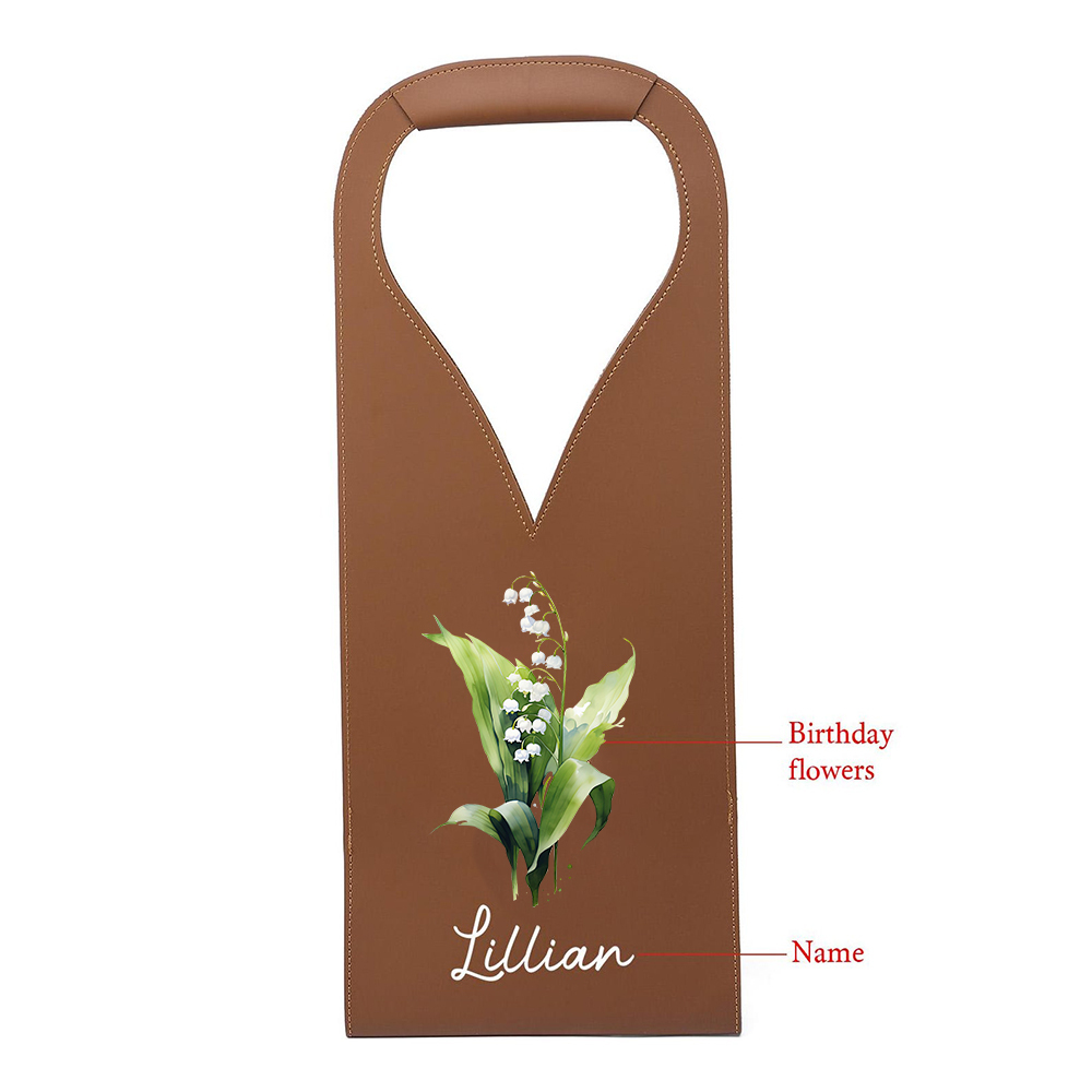 Personalized Leather Birth Flower Wine Tote Bag | JNSBag63