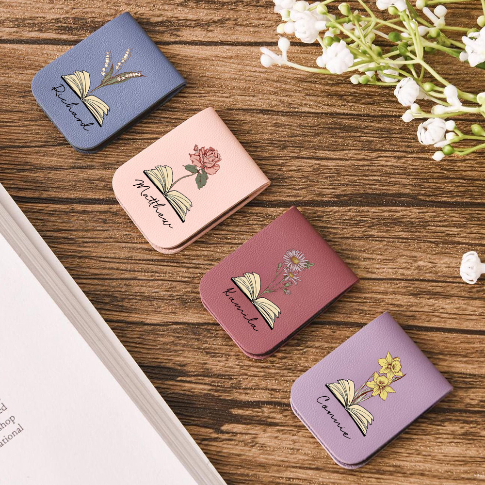 Personalized Leather Birth Flower Magnetic Bookmark | JNSDec120