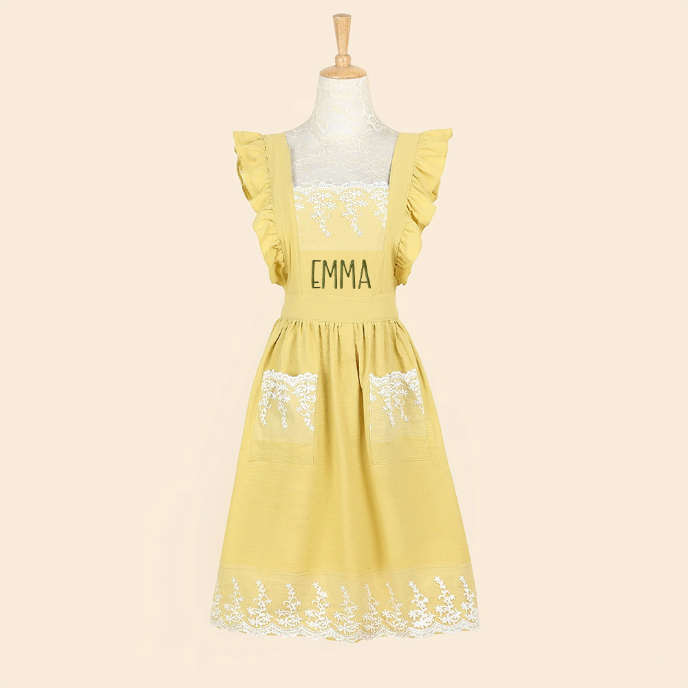 Personalized Name Embroidered Apron with Lace Pockets | JNSCloth43
