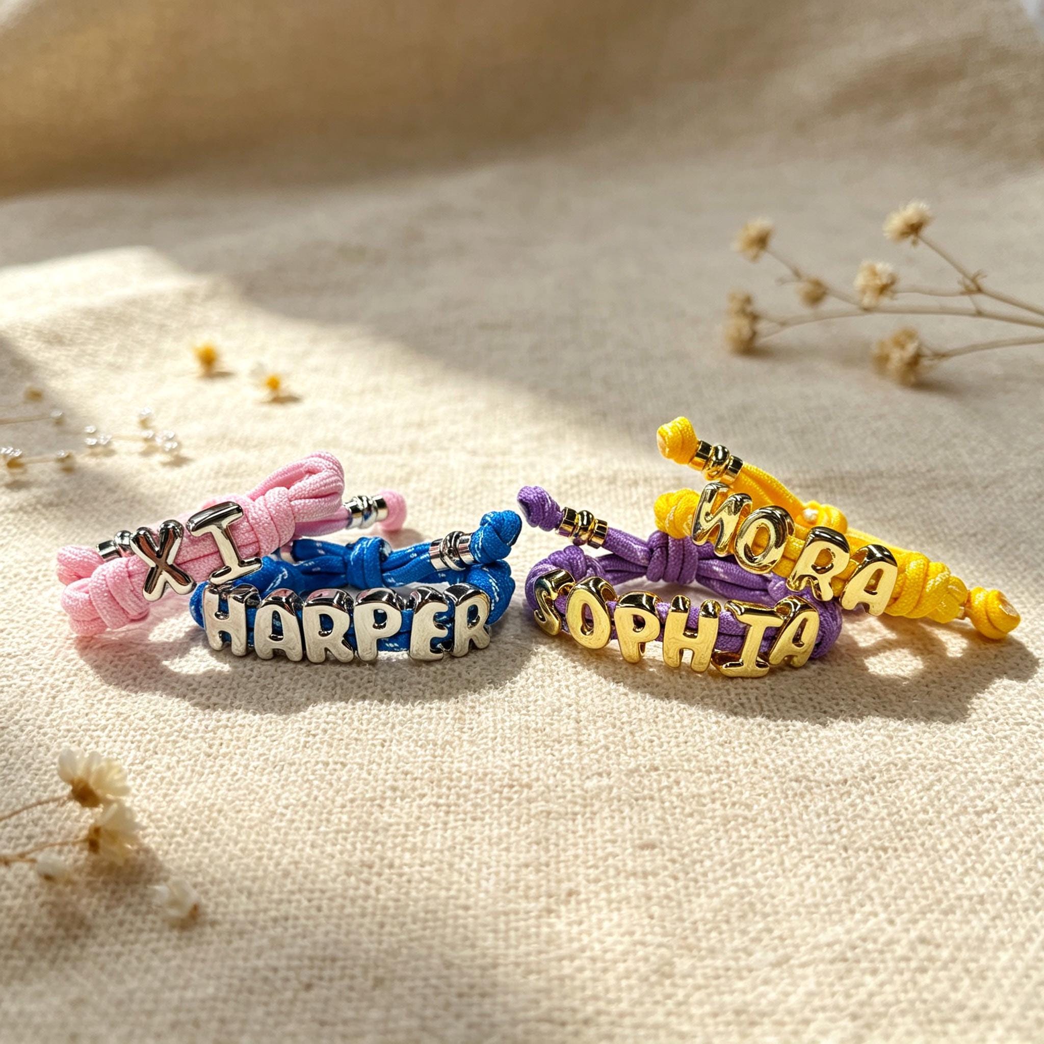 Personalized Bubble Letter Rope Bracelet With Adjustable Knot for Unique and Love | JNSDec221