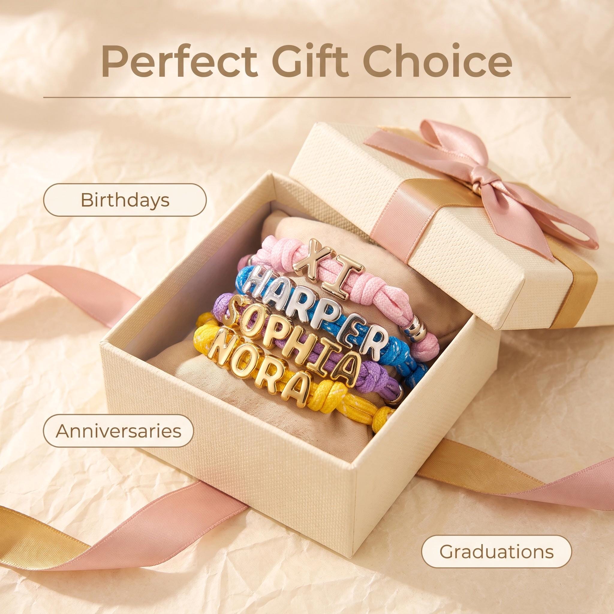 Personalized Bubble Letter Rope Bracelet With Adjustable Knot for Unique and Love | JNSDec221