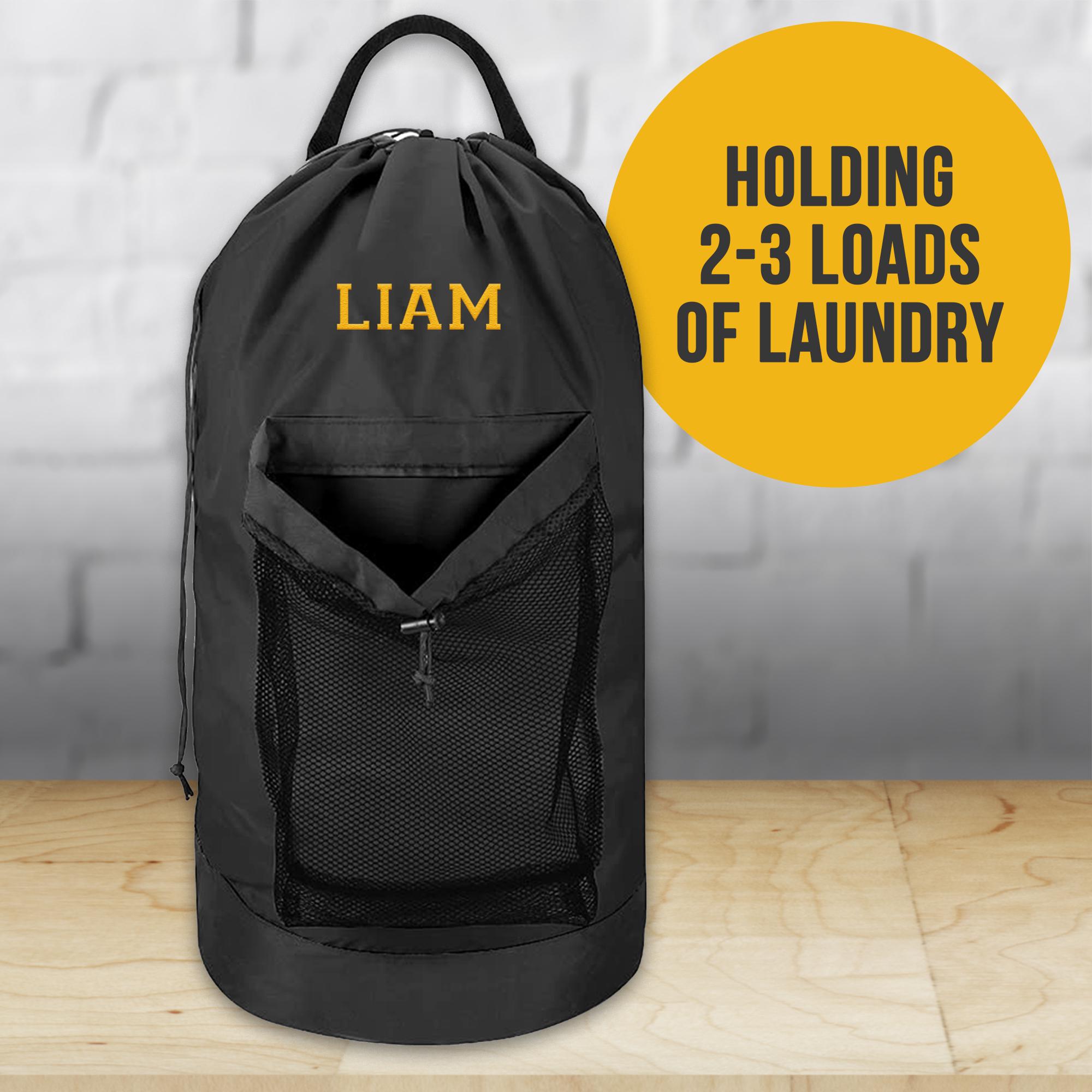 Personalized Name Embroidered Travel Laundry Bag with Shoulder Strap & Mesh Pocket | JNSBag99