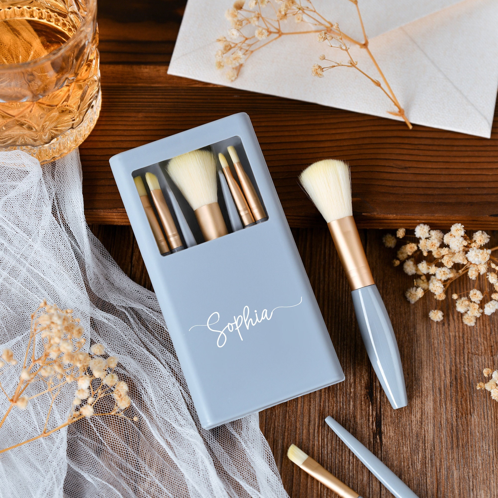 Personalized Makeup Brush Set with Mirror for Unique & Love | JNSBag19