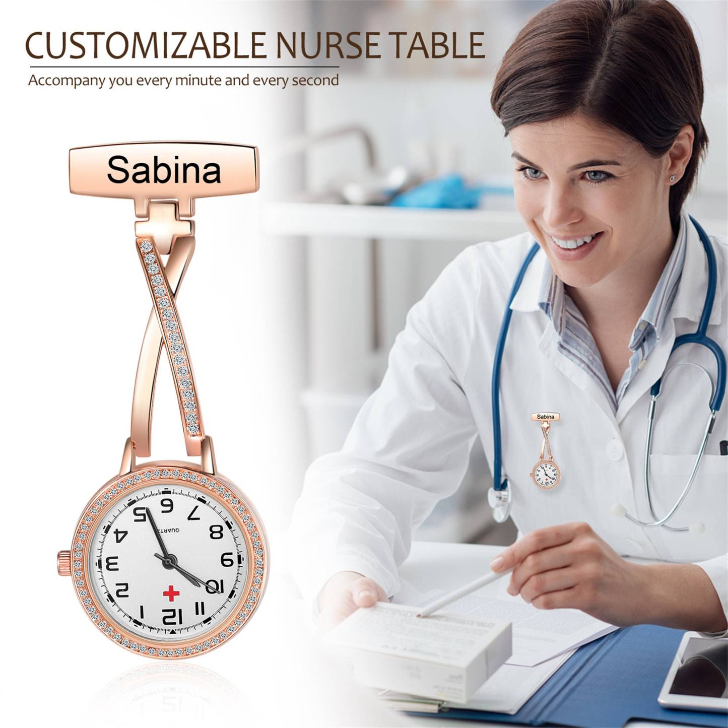 Personalized Name Nurse Rhinestone Pocket Watch for Unique & Love | JNSDec166