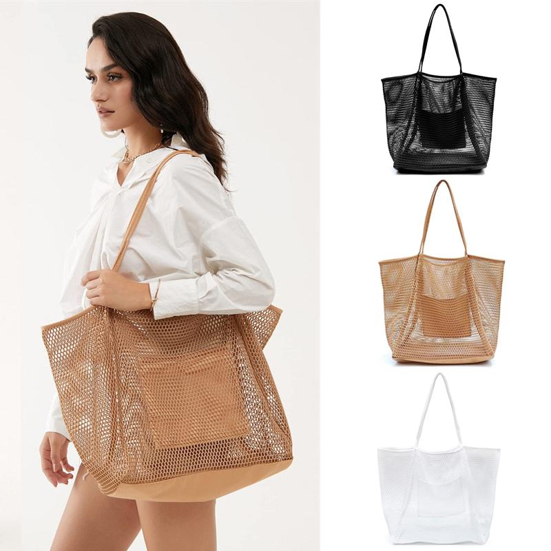 Personalized Name Mesh Beach Bag Zipper with Inner Pocket | JNSBag94