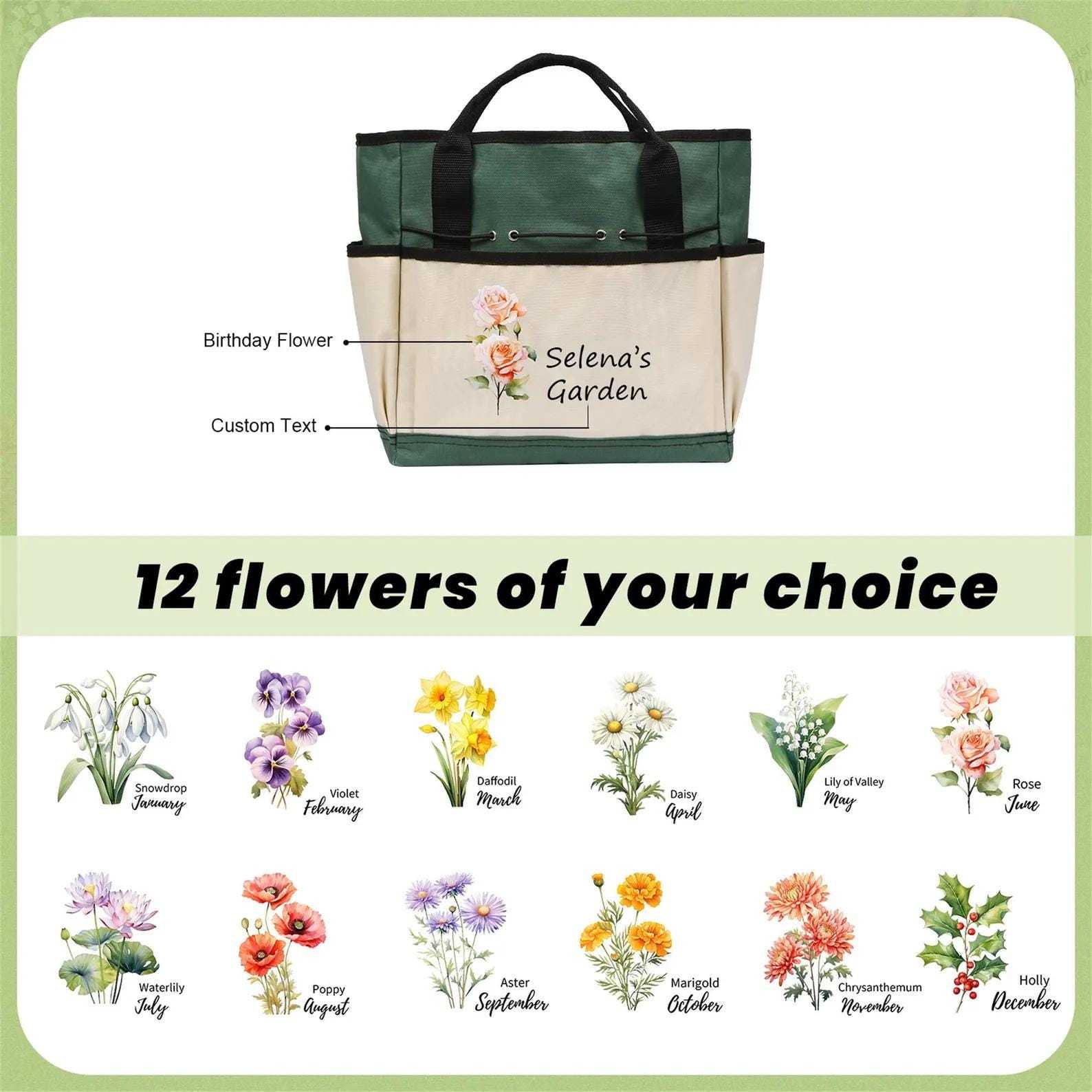 Personalized Name Birth Month Flower Gardening Bag for Unique & Love | JNSBag121
