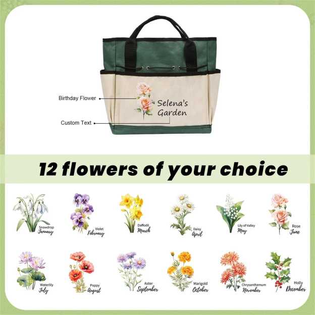 Personalized Name Birth Month Flower Gardening Bag for Unique & Love | JNSBag121