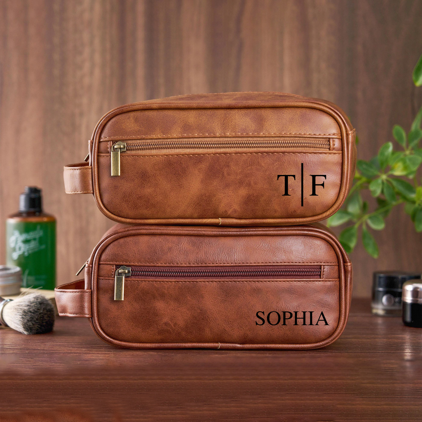 Personalized Leather Monogram Engraved Toiletry Bag for Unique & Love | JNSBag71