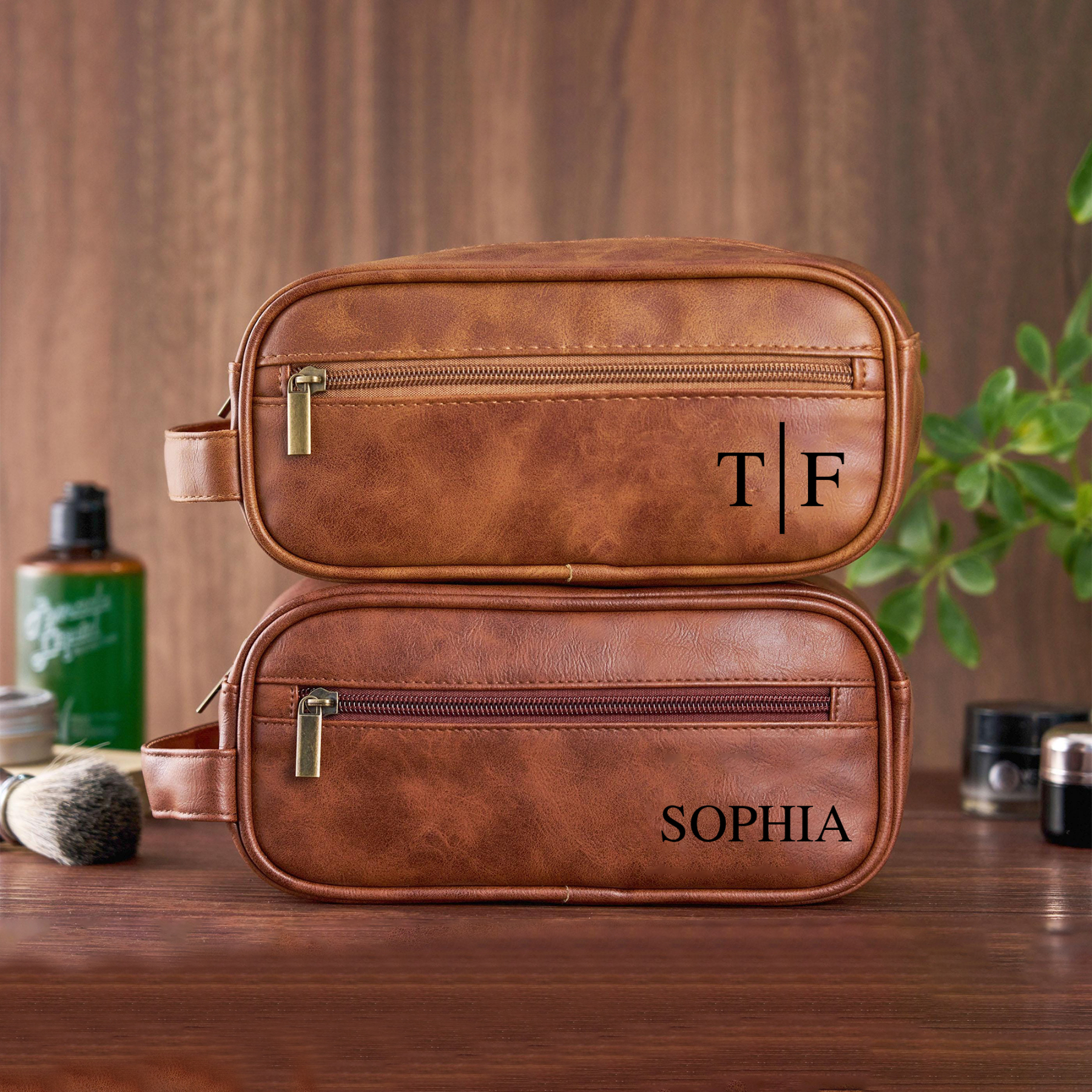 Personalized Leather Monogram Engraved Toiletry Bag for Unique & Love | JNSBag71