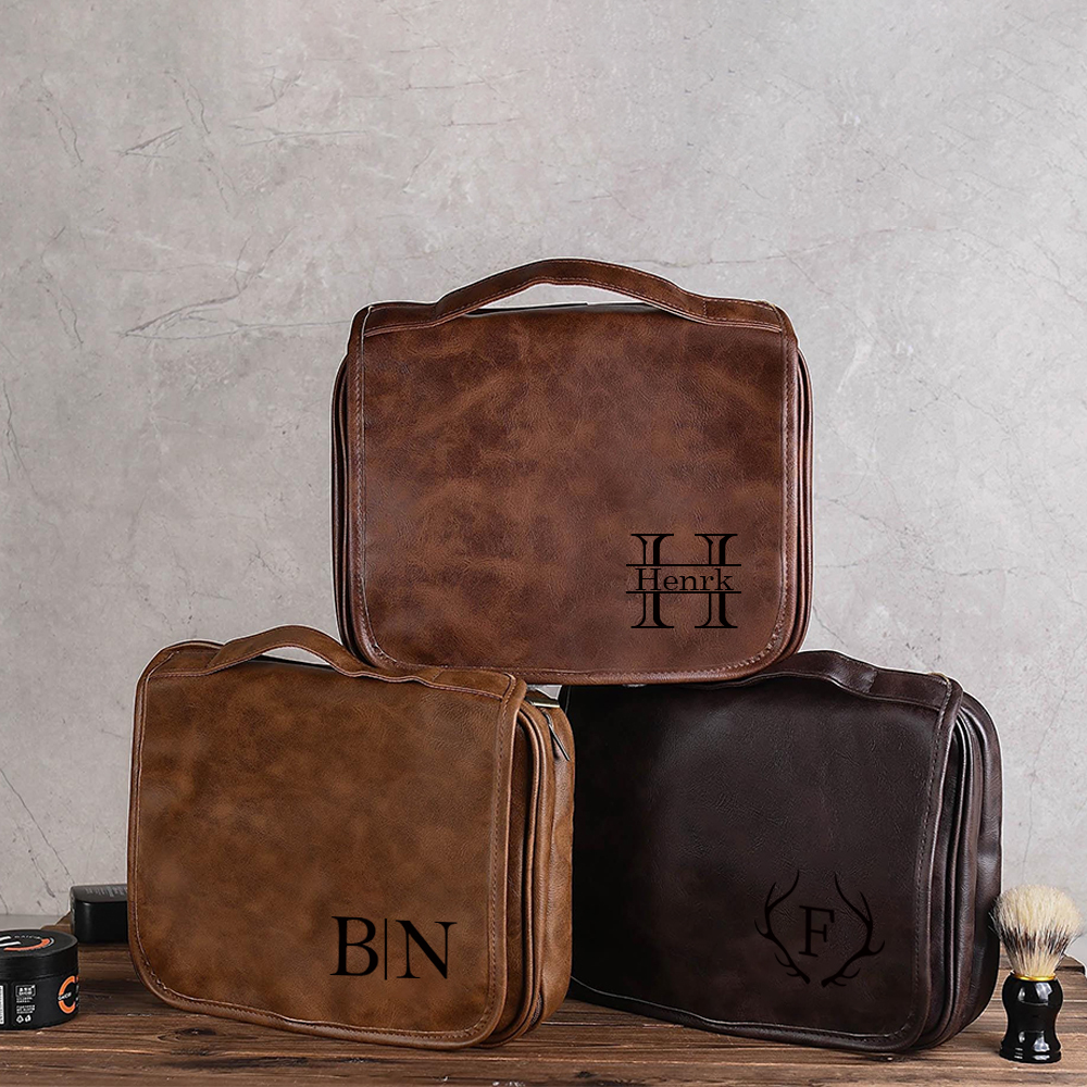 Personalized Leather Monogram Engraved Wash Bag for Unique & Love | JNSBag33