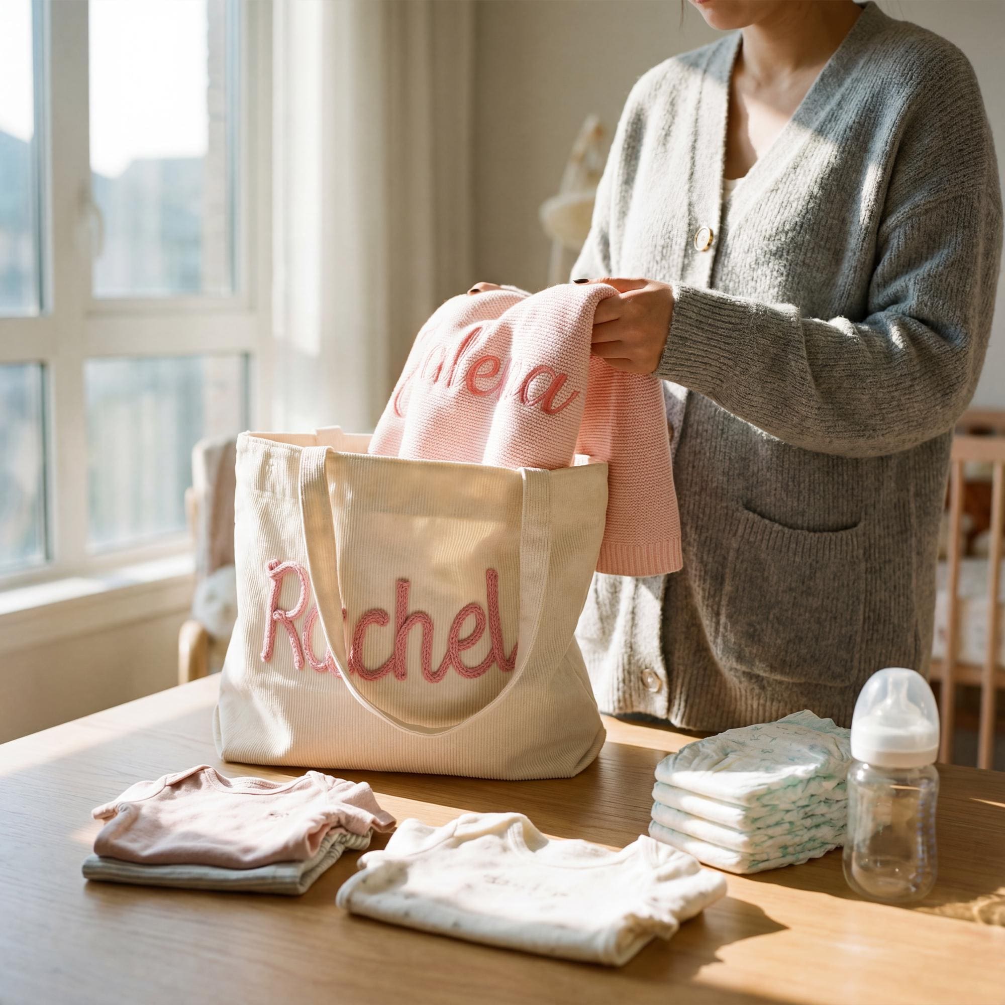 Personalized Hand Embroidered Corduroy Tote Bag for Unique & Love | JNSBag133