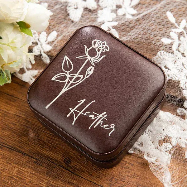 Personalized Leather Birth Flower Travel Jewelry Box for Unique & Love | JNSBag11